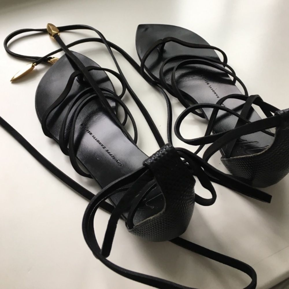 Giuseppe Zanotti Black Flat Strappy Sandals Sz 37 - Picture 6 of 6